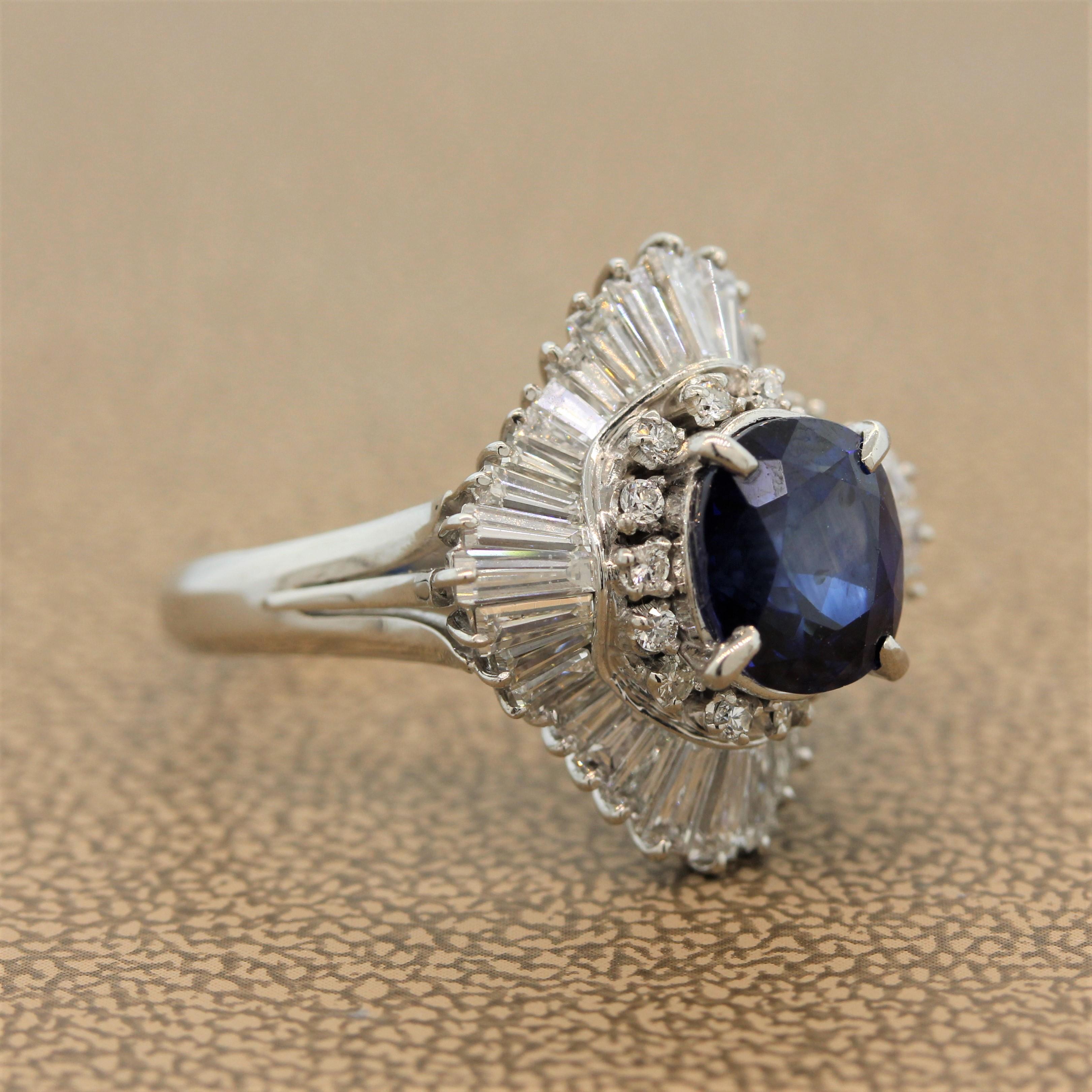 Anillo Bailarina Zafiro Diamante Platino Corte oval en venta