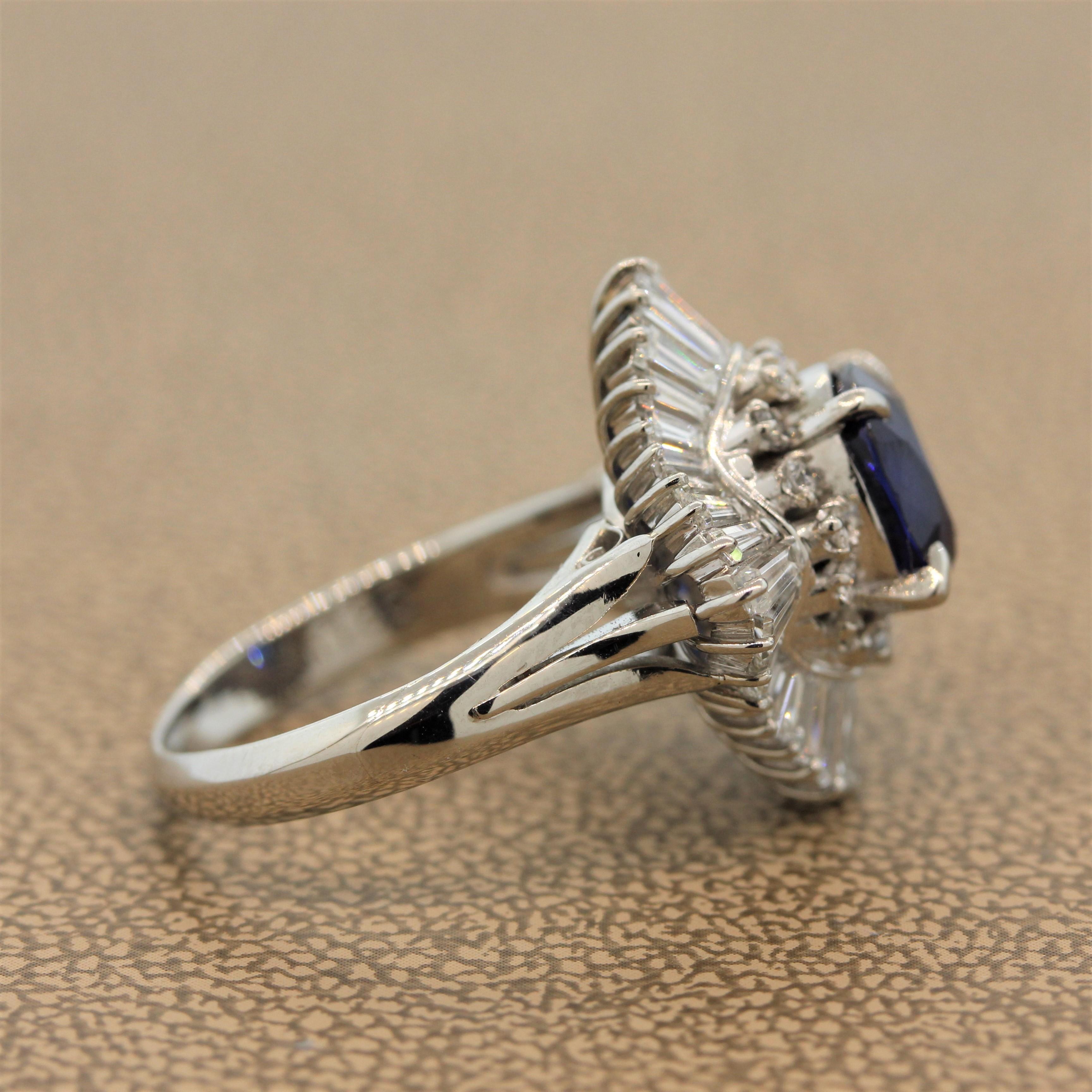 Oval Cut Sapphire Diamond Platinum Ballerina Ring For Sale