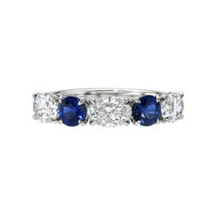 1.51 Carat Oval Diamond and Blue Sapphire Platinum Band Ring Tamir by Merkaba