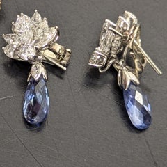 GIA Certified Sapphire Diamond Platinum Briolette Dangling Earrings