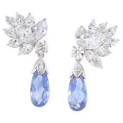 GIA-zertifizierte Saphir-Diamant-Platin- Briolette-Ohrringe mit baumelndem Saphir