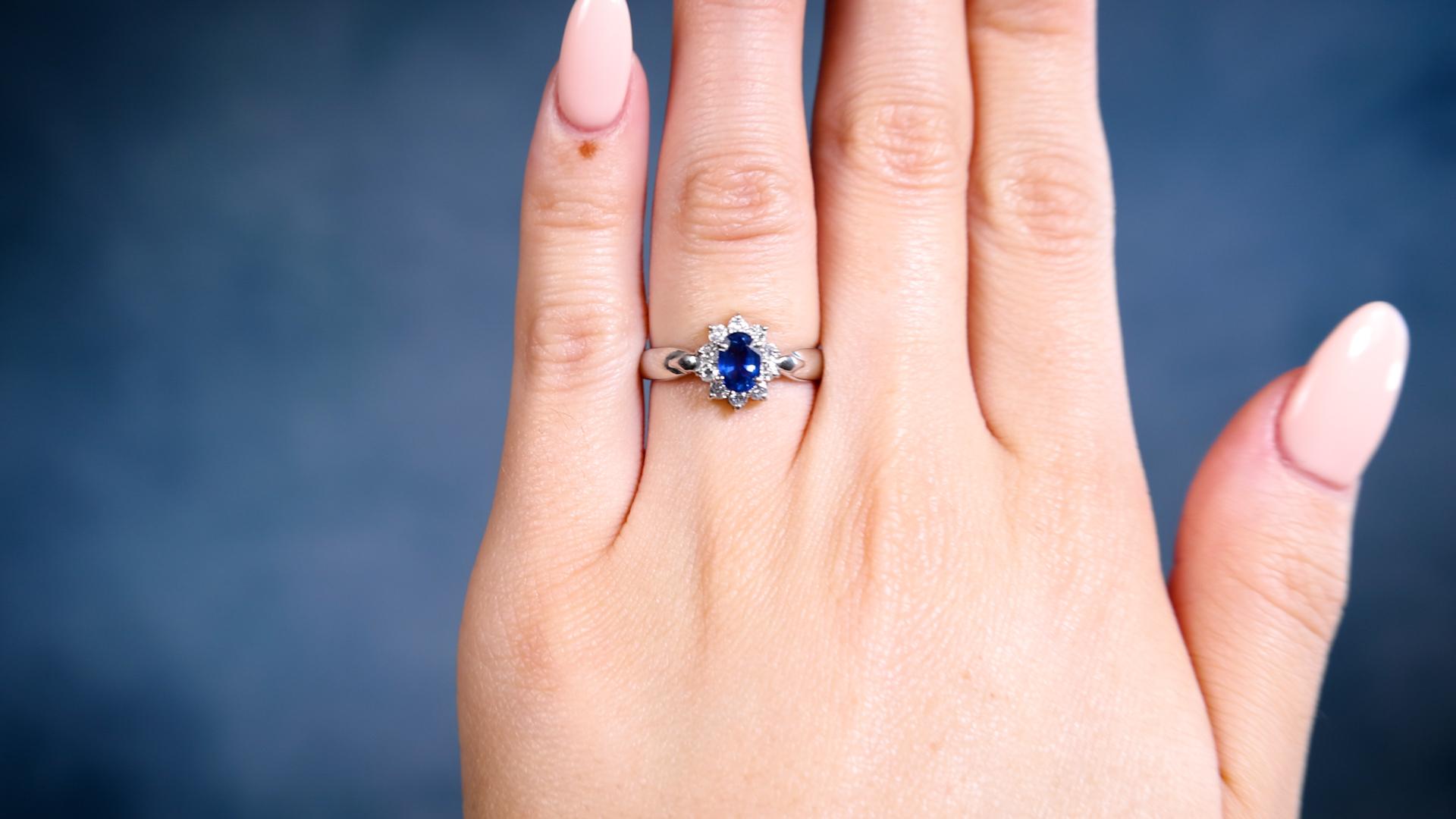 Mixed Cut Sapphire Diamond Platinum Cluster Ring For Sale