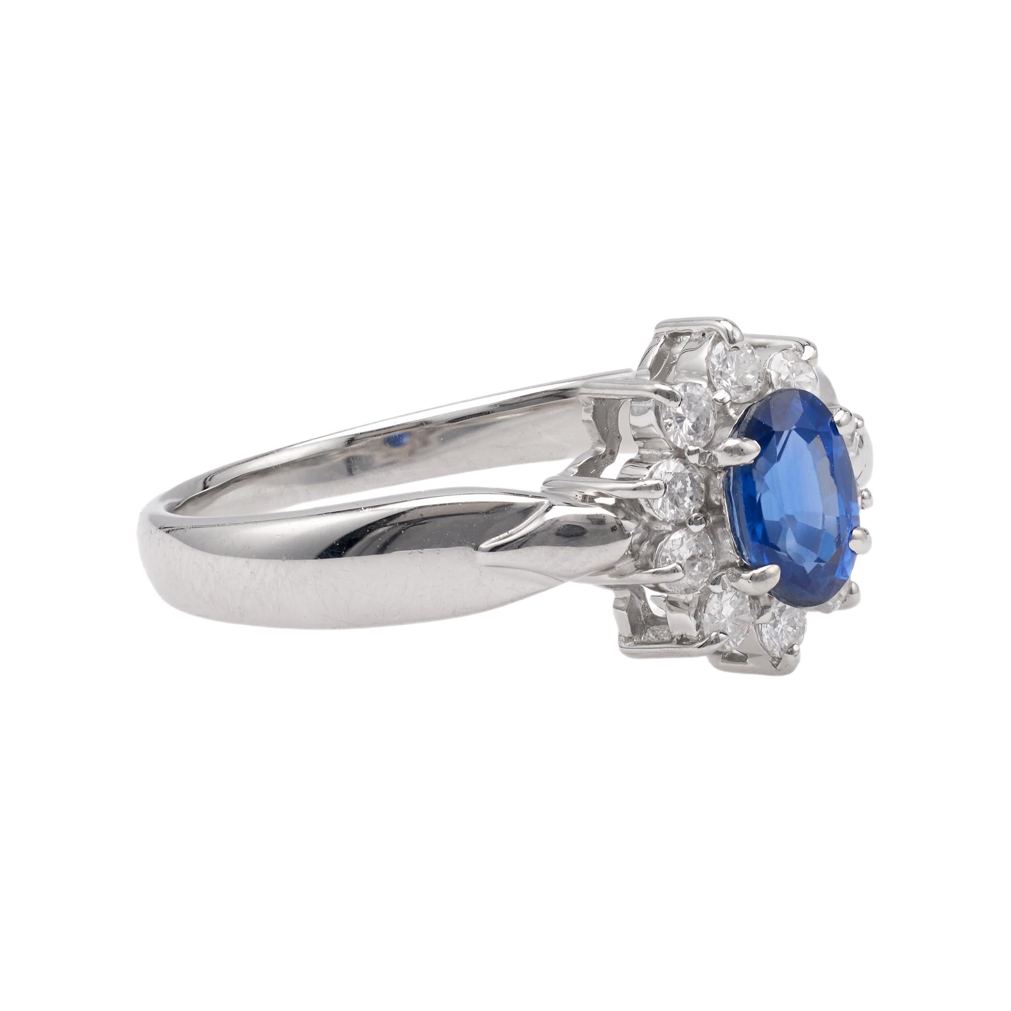 Women's or Men's Sapphire Diamond Platinum Cluster Ring For Sale
