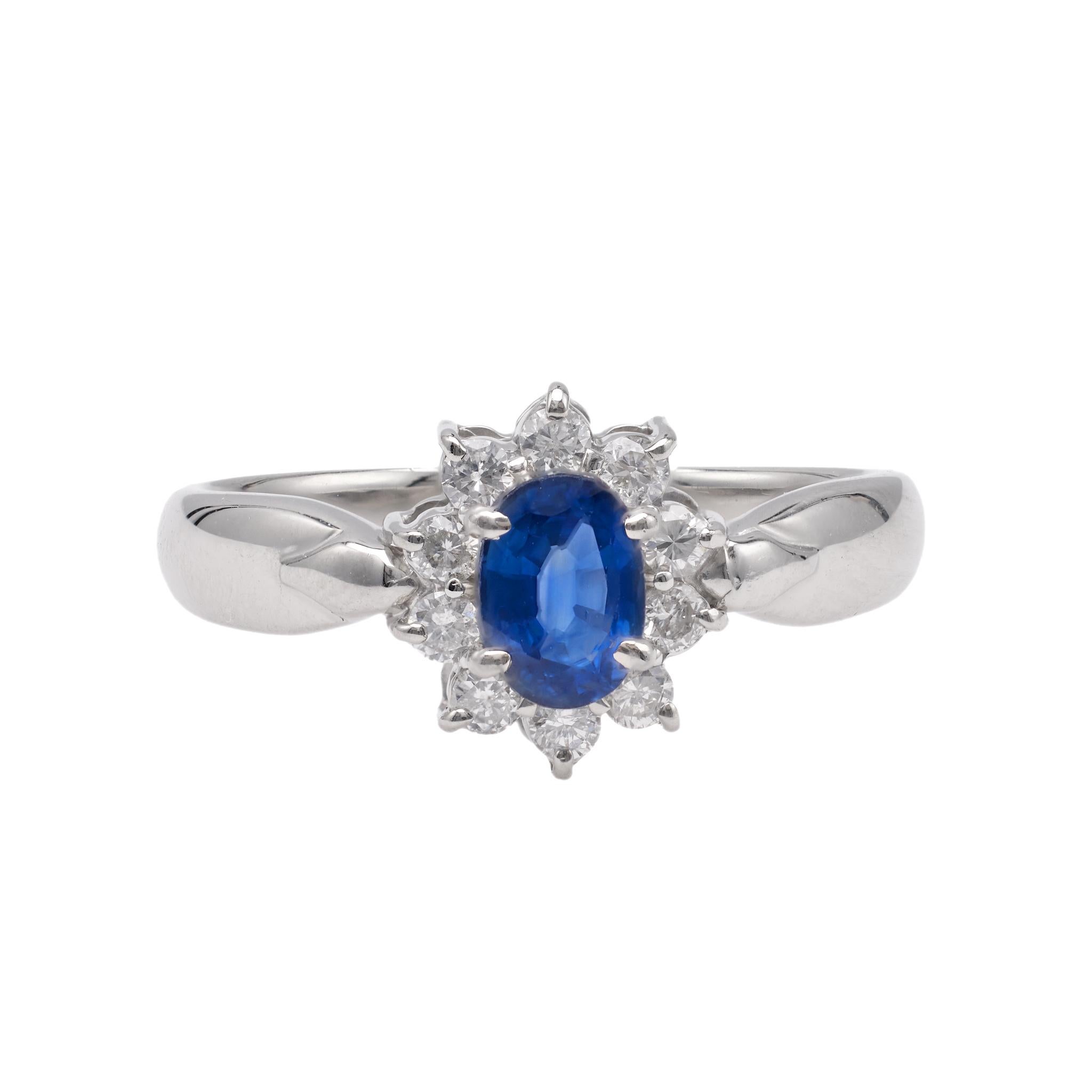 Sapphire Diamond Platinum Cluster Ring For Sale