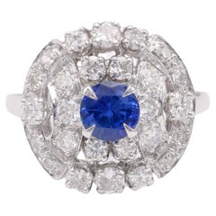 Vintage Sapphire Diamond Platinum Cluster Ring