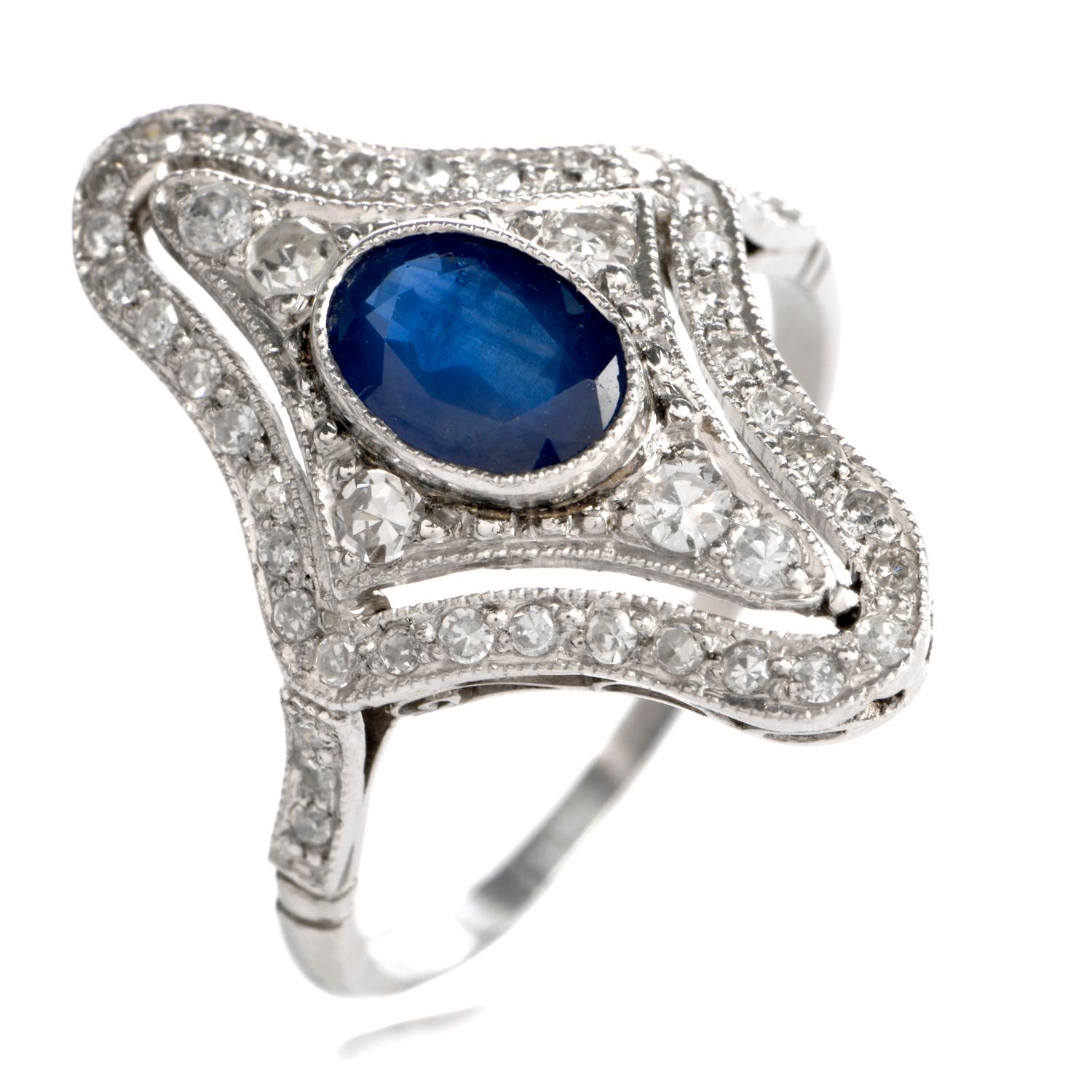Women's or Men's Sapphire Diamond Platinum Cocktail Ring