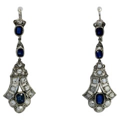Sapphire Diamond Platinum Drop Earrings
