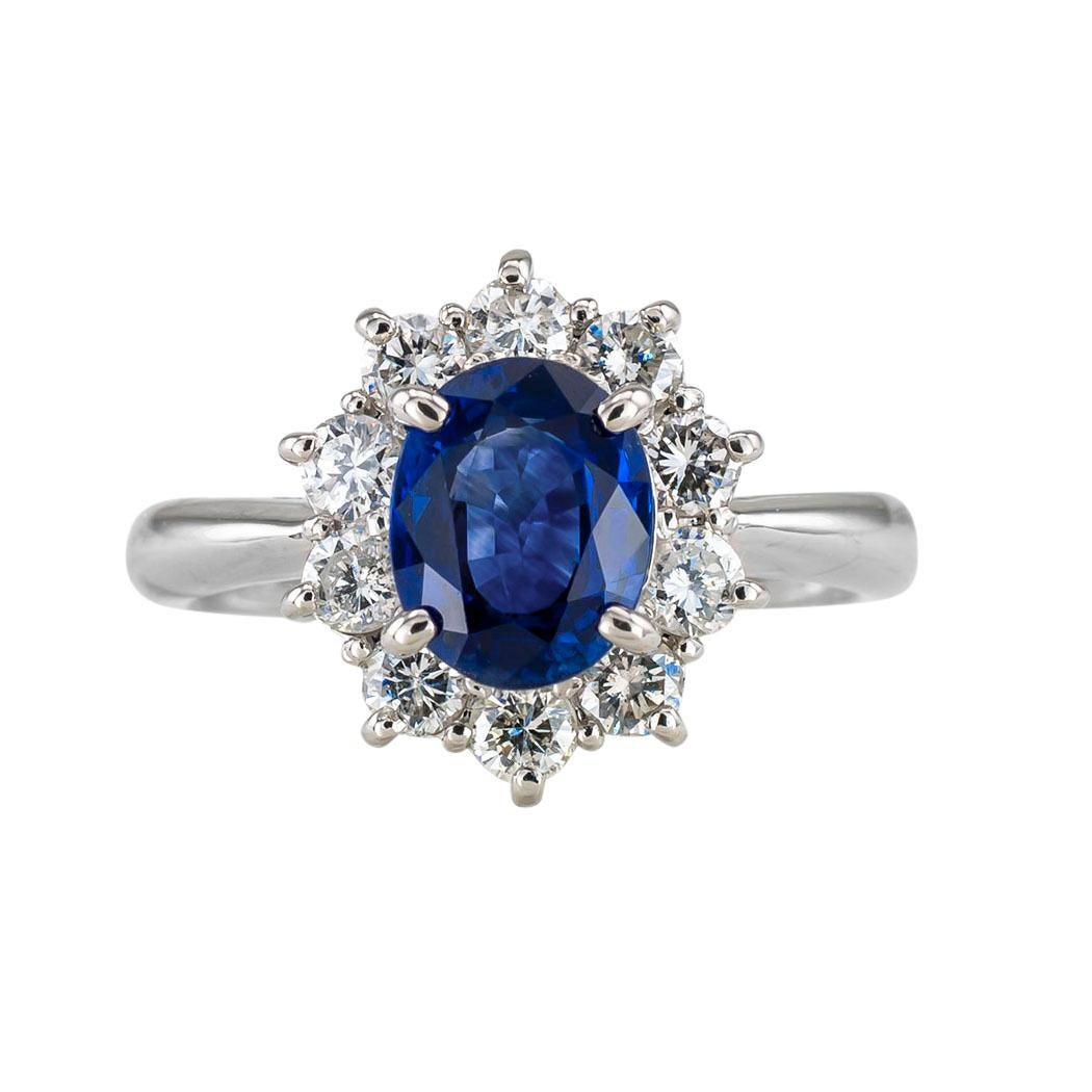 Sapphire Diamond Platinum Engagement Ring In Good Condition In Los Angeles, CA