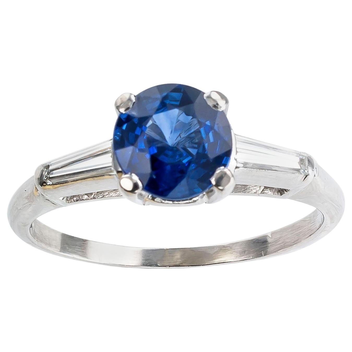 Sapphire Diamond Platinum Engagement Ring For Sale