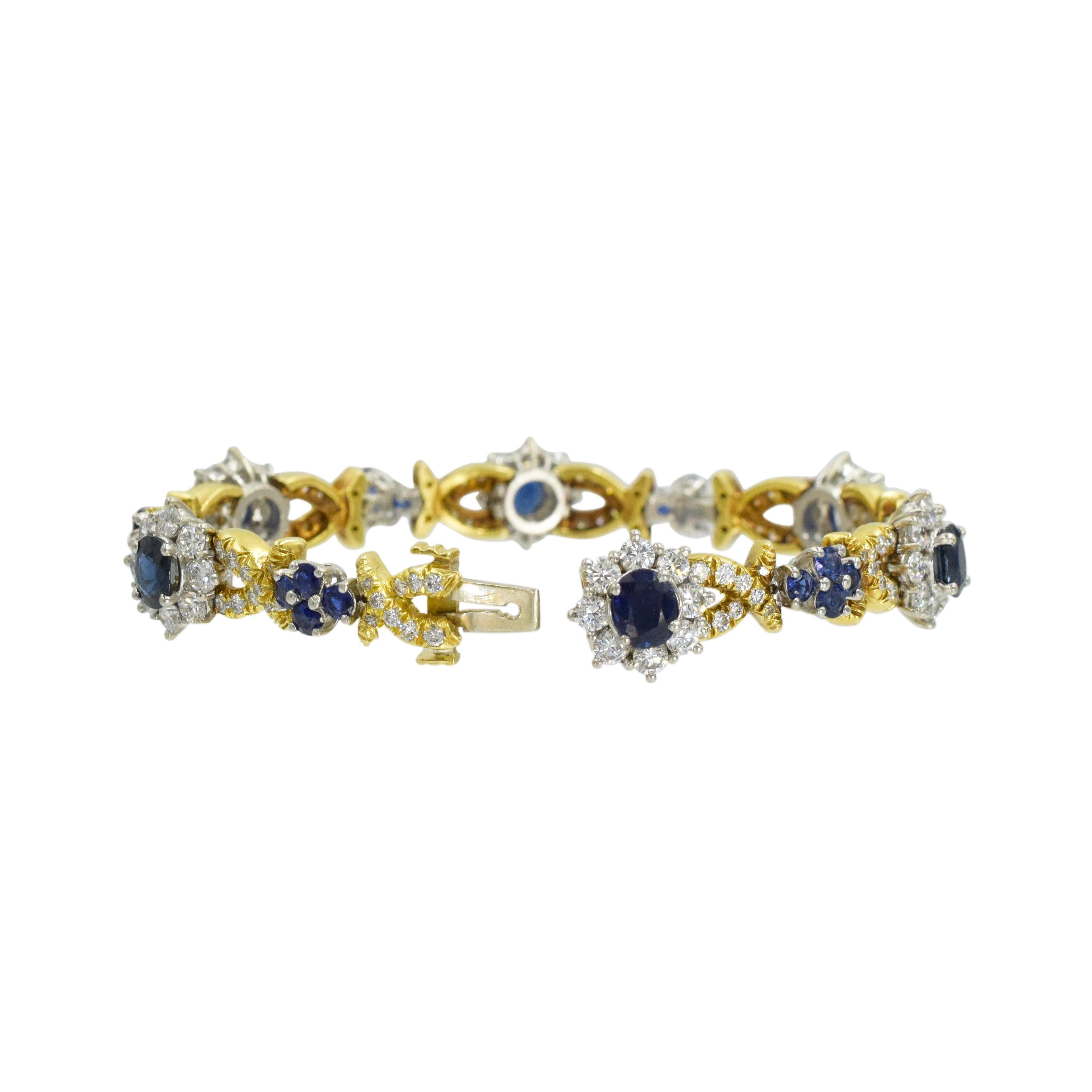 Sapphire Diamond Platinum Floral Motif Bracelet 5