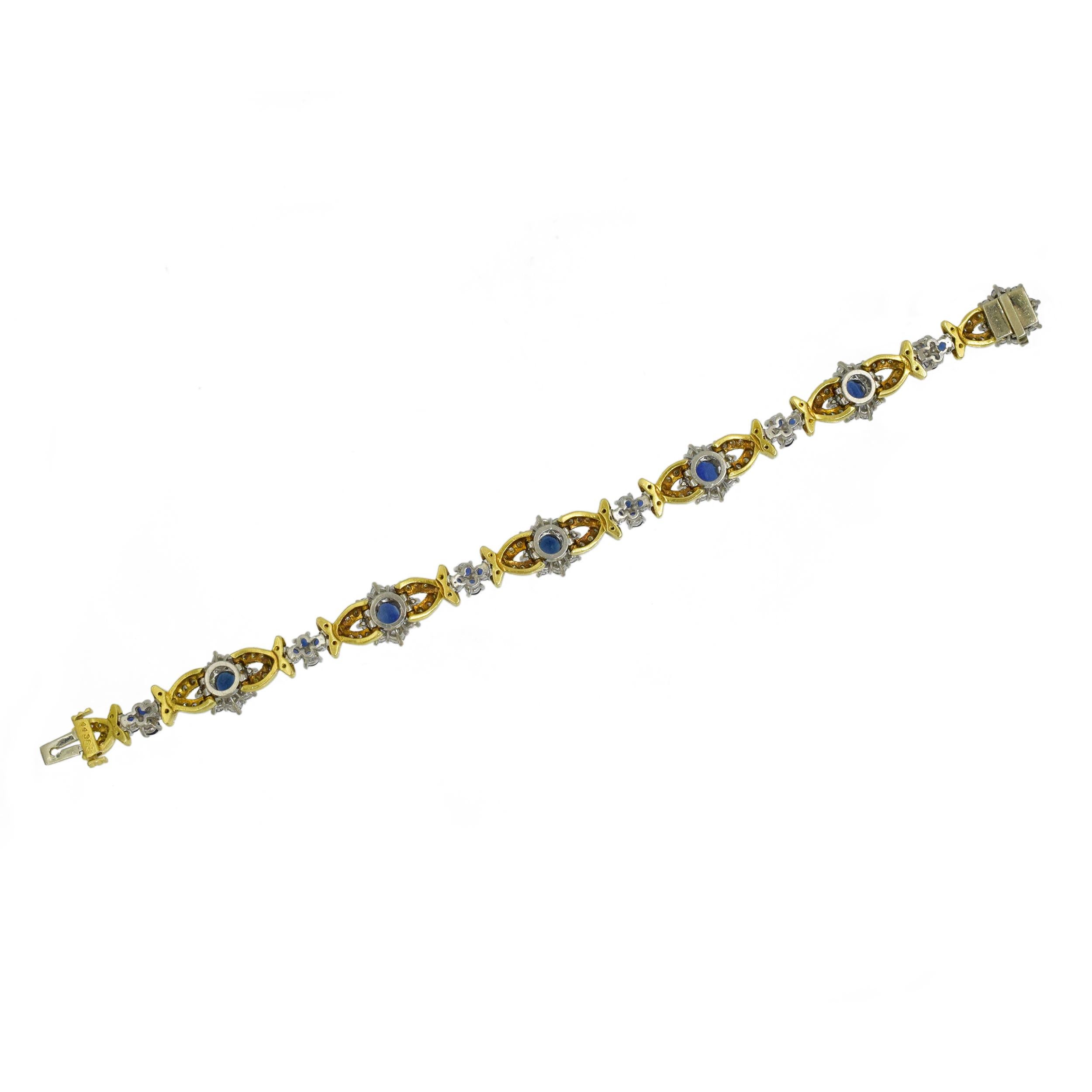 Sapphire Diamond Platinum Floral Motif Bracelet 1