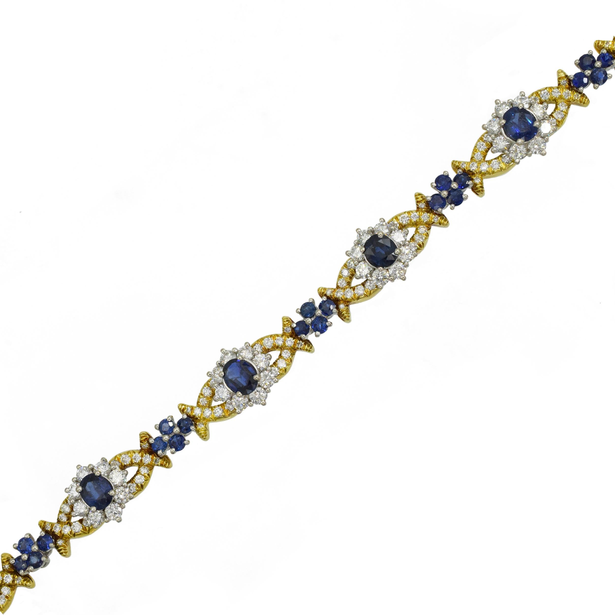 Sapphire Diamond Platinum Floral Motif Bracelet 3