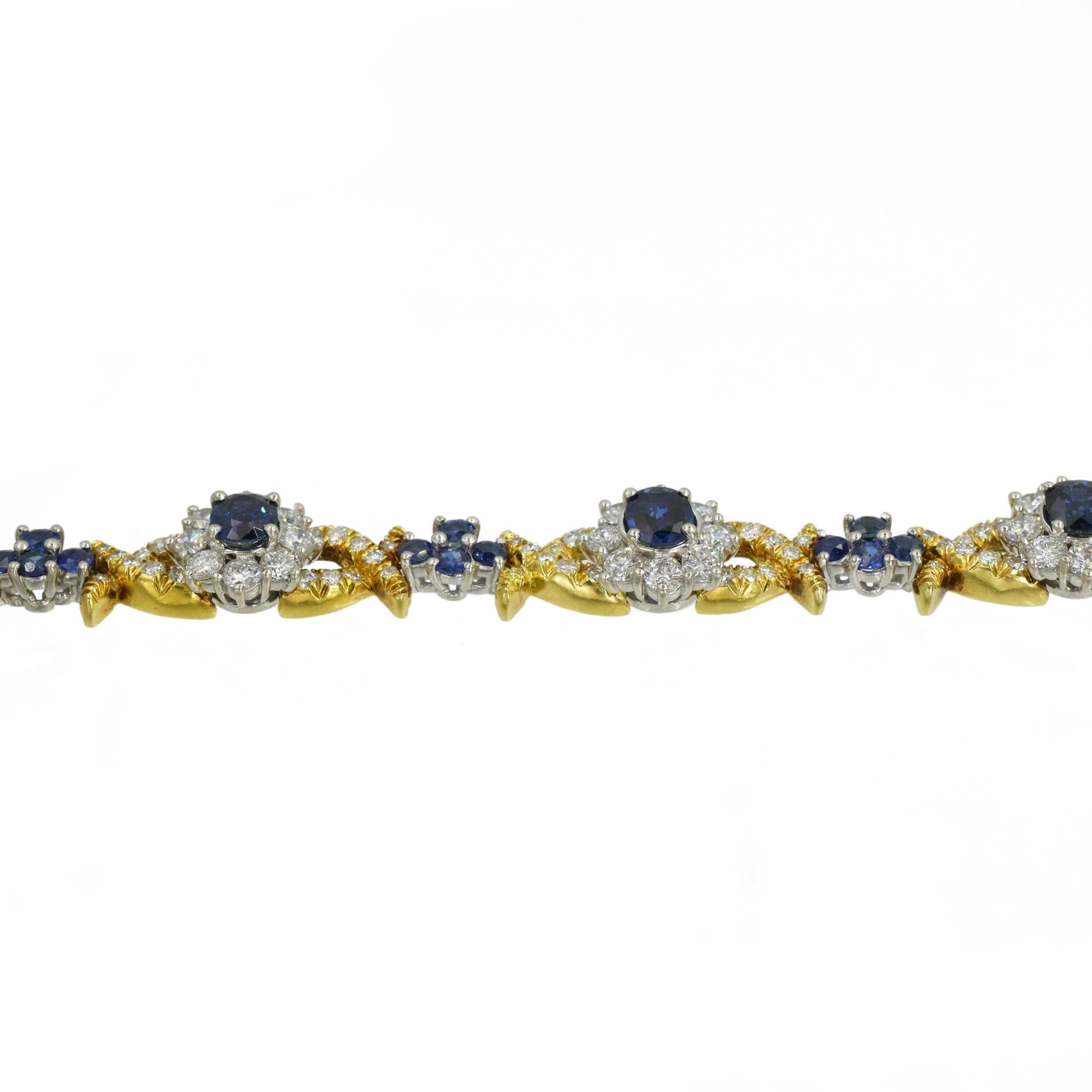 Sapphire Diamond Platinum Floral Motif Bracelet 4