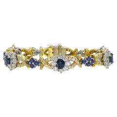 Sapphire Diamond Platinum Floral Motif Bracelet