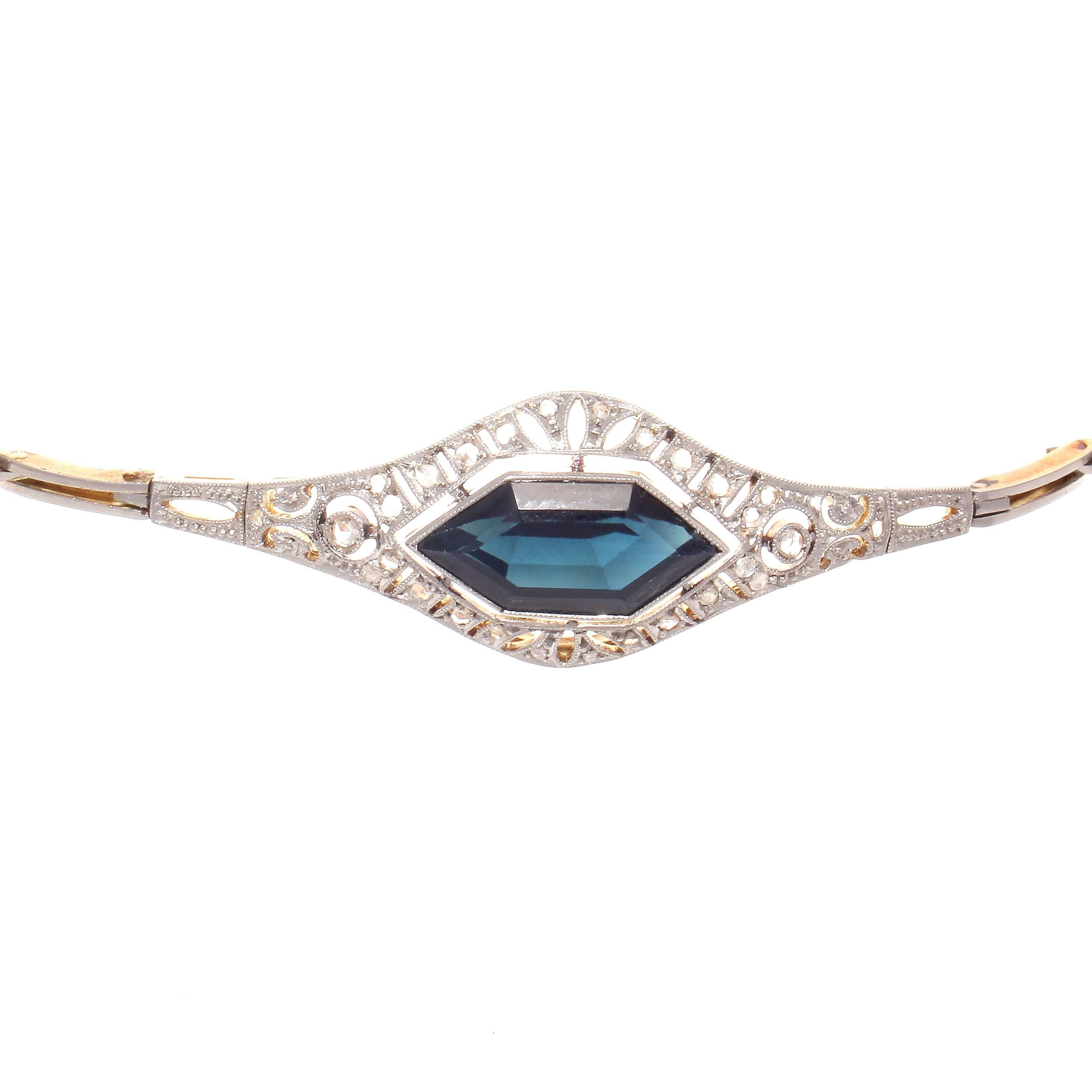 Art Deco Sapphire Diamond Platinum Gold Bracelet