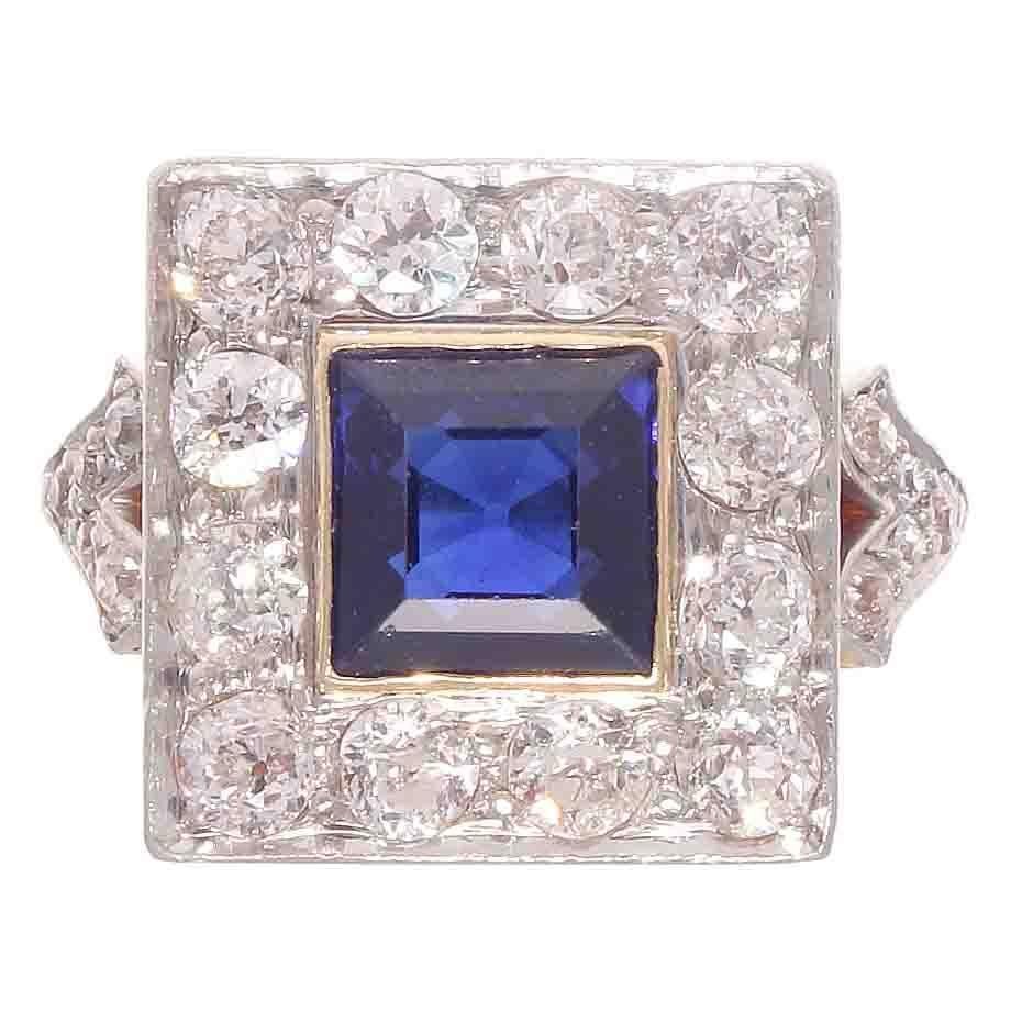 Sapphire Diamond Platinum Gold Ring