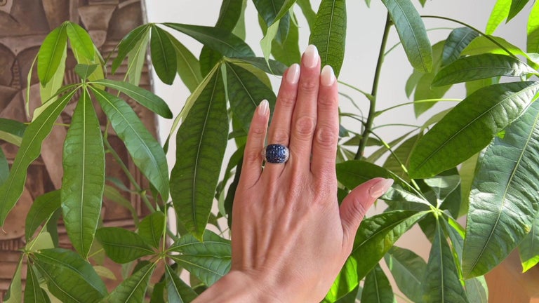 Sapphire Diamond Platinum Invisible Set Ring For Sale at 1stDibs