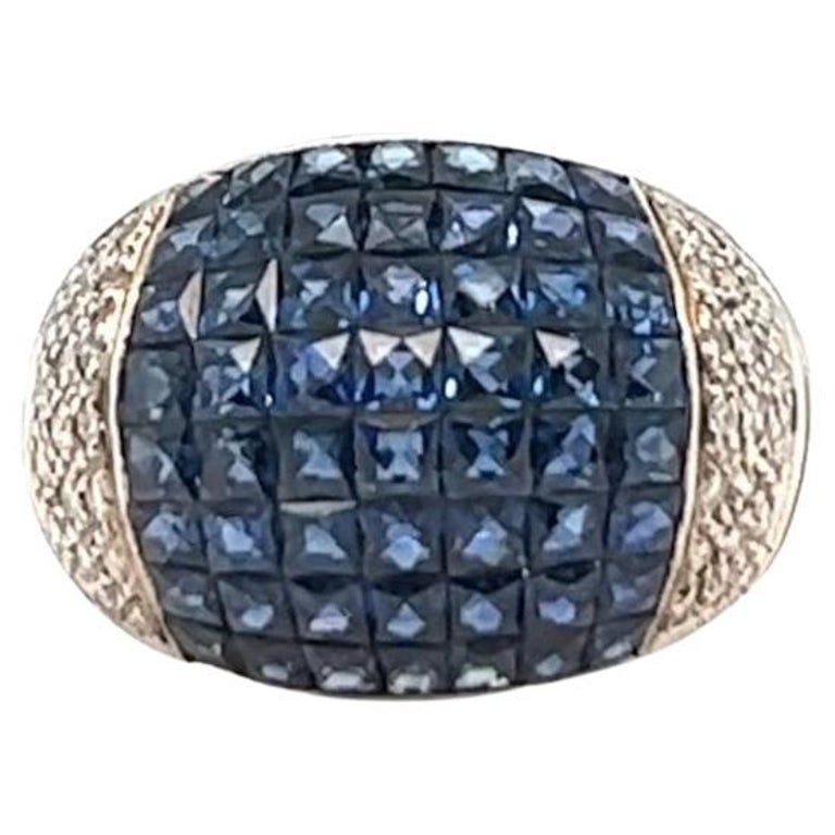 Single Line Invisible Setting Ring Sapphire Diamond Platinum Invisible Set Ring For Sale at 1stDibs