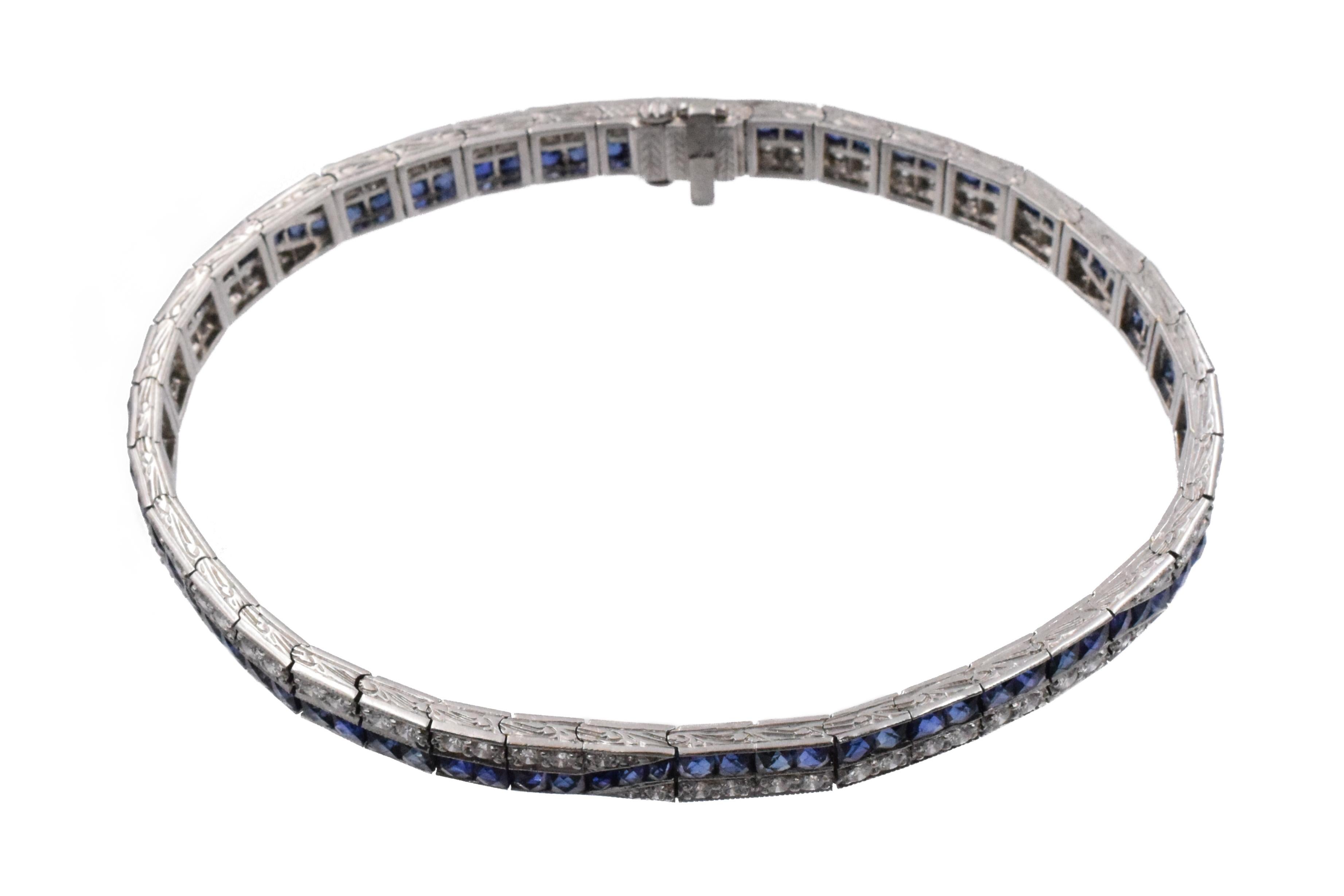 Sapphire Diamond Platinum Line Bracelet 5