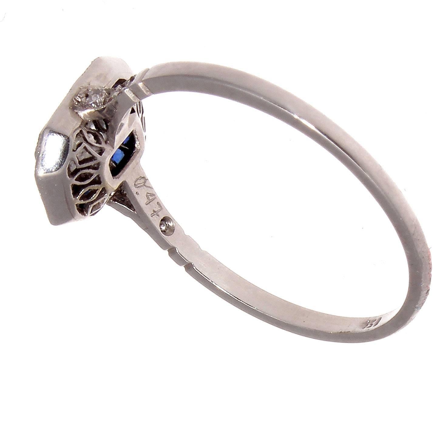 Art Deco Sapphire Diamond Platinum Ring