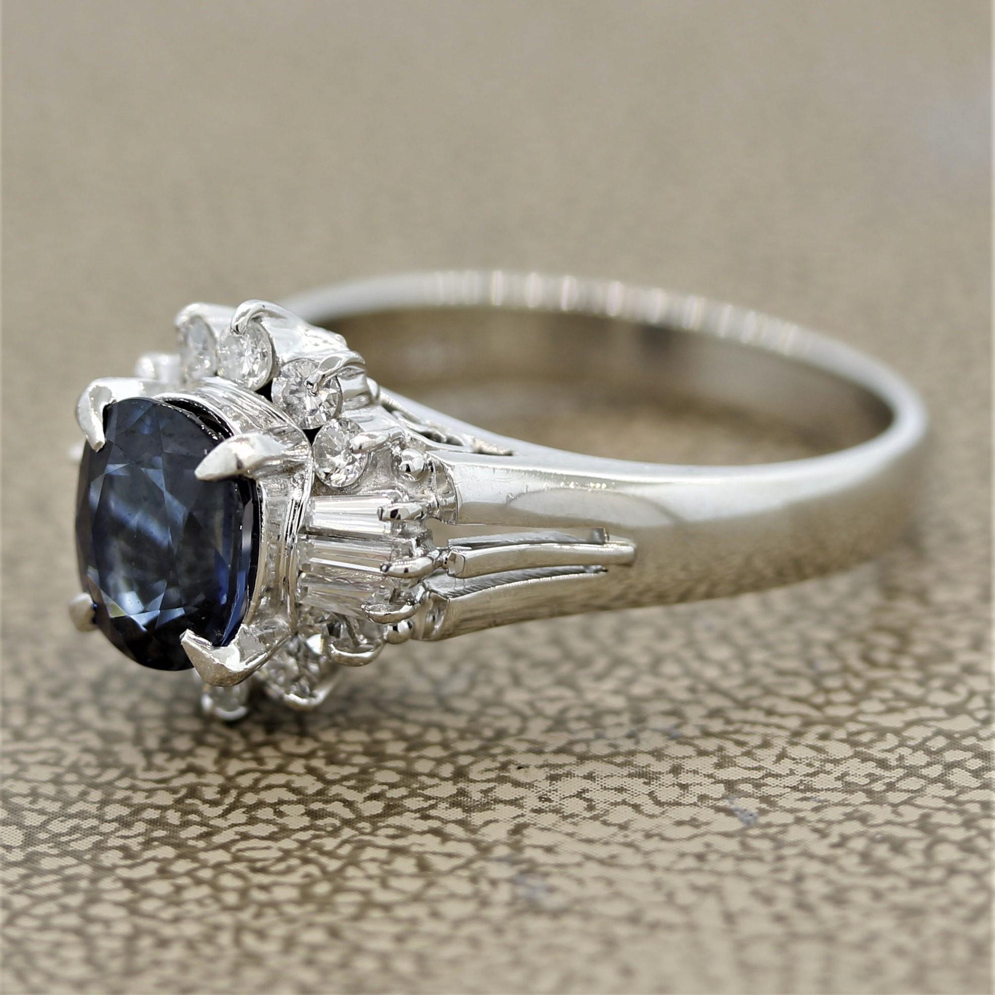 Platin-Ring mit Saphir und Diamant (Ovalschliff) im Angebot