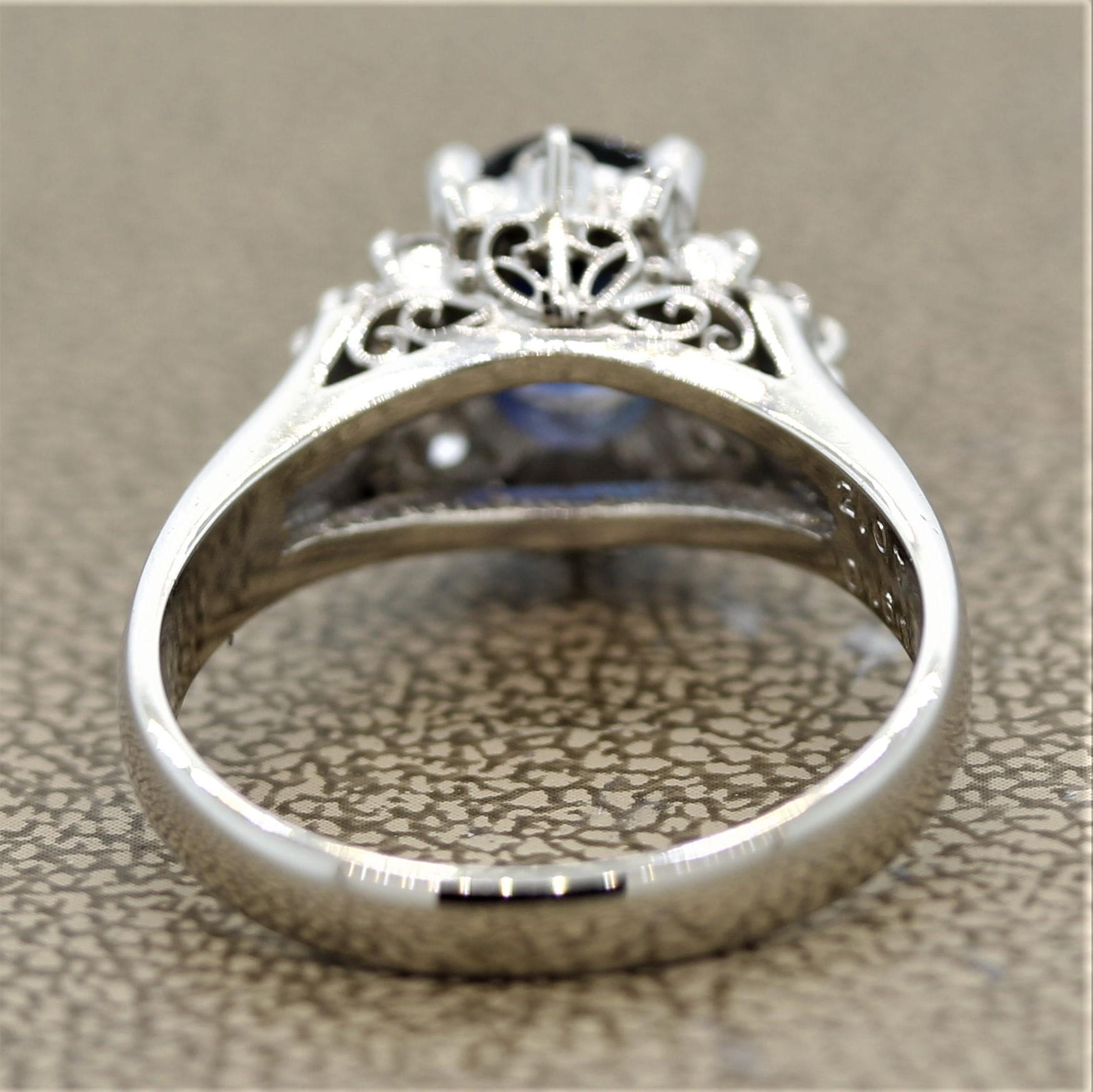 Platin-Ring mit Saphir und Diamant im Zustand „Neu“ im Angebot in Beverly Hills, CA