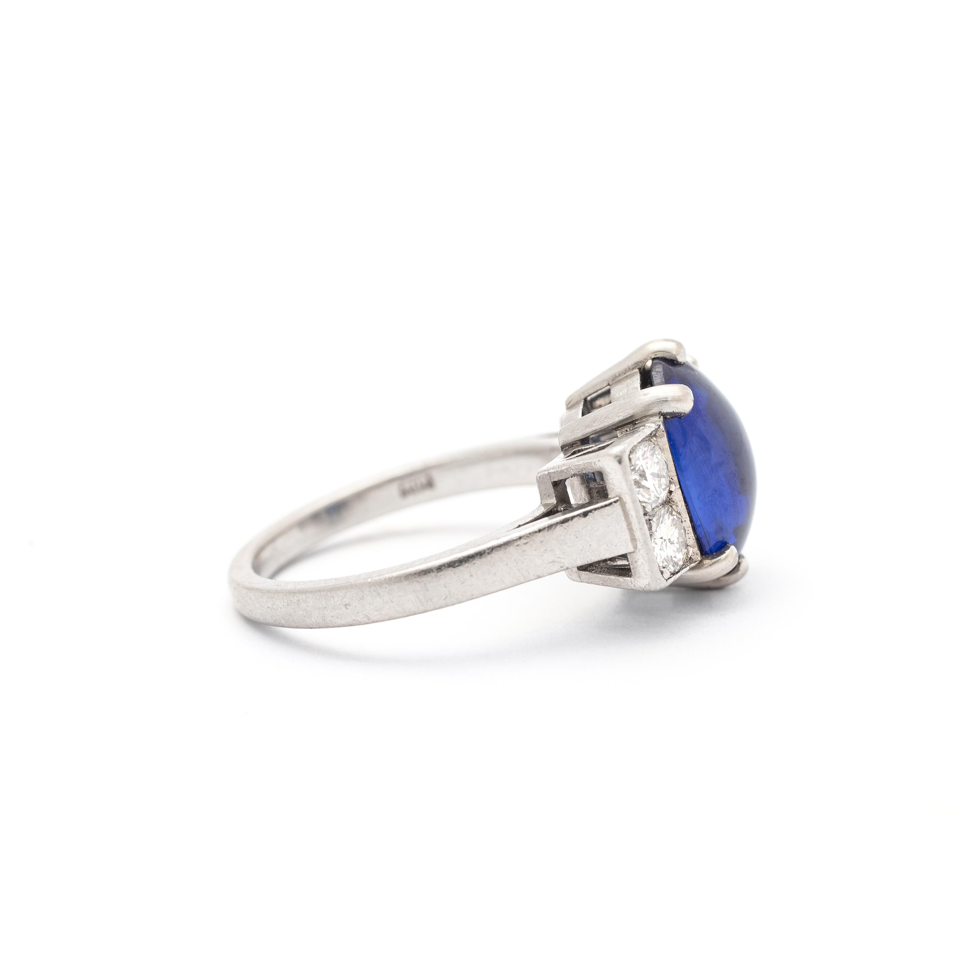 Cabochon Sapphire Diamond Platinum Ring