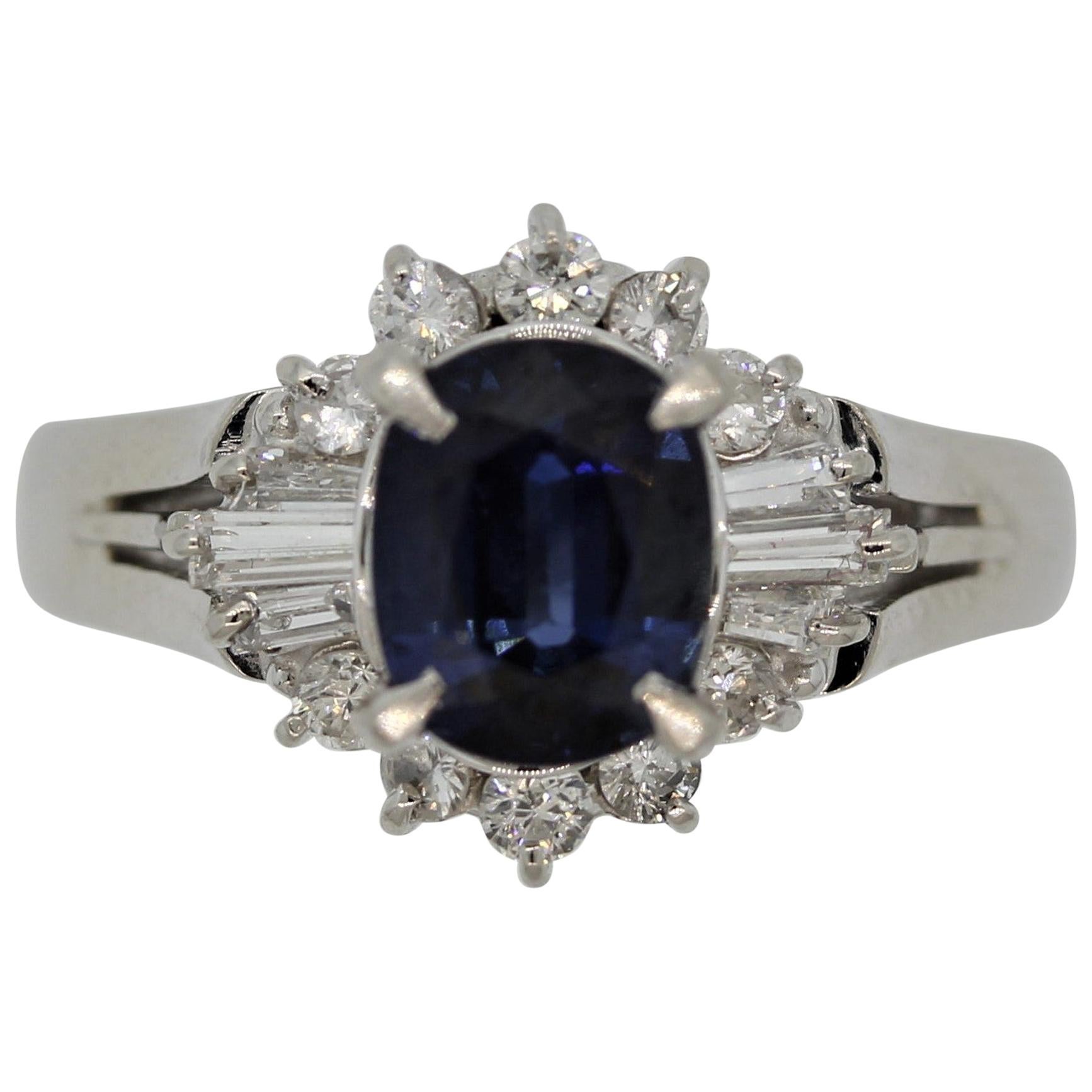Sapphire Diamond Platinum Ring For Sale