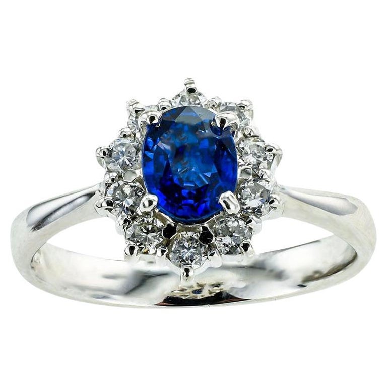 Sapphire Diamond Platinum Ring For Sale at 1stDibs