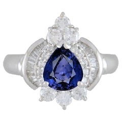 Sapphire Diamond Platinum Ring, GIA Certified