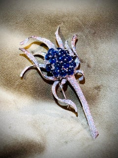 SAPPHIRE & DIAMOND Platinum Thistle Flower Brooch