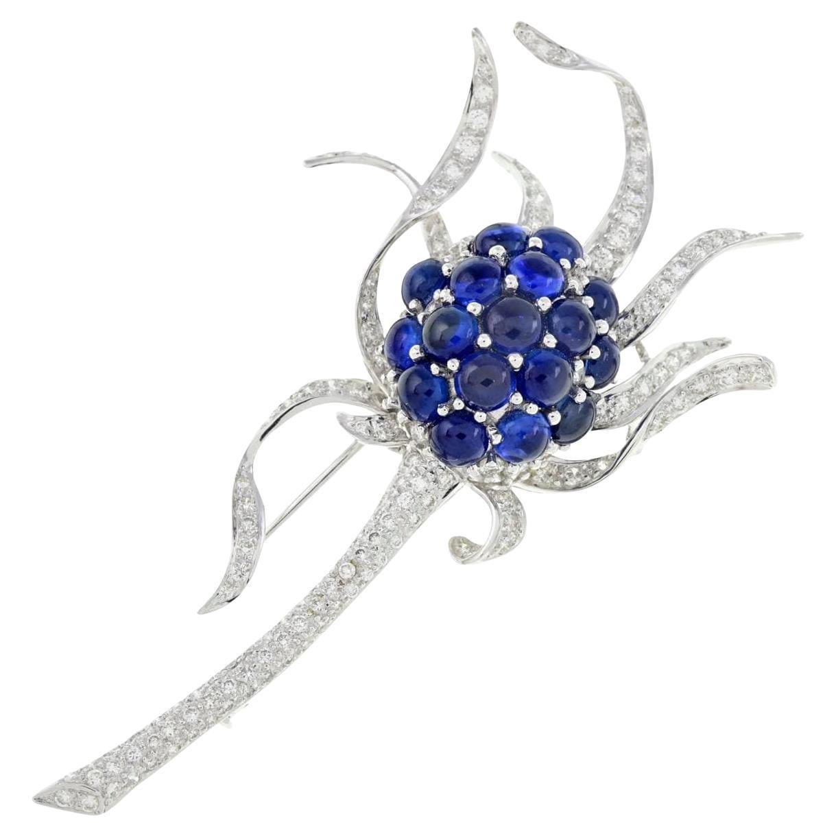SAPPHIRE 
DIAMOND Platinum Thistle Flower Brooch