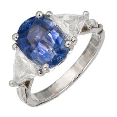 Verlobungsring mit 3,90 Karat Saphir und Diamant in Platin mit drei Steinen