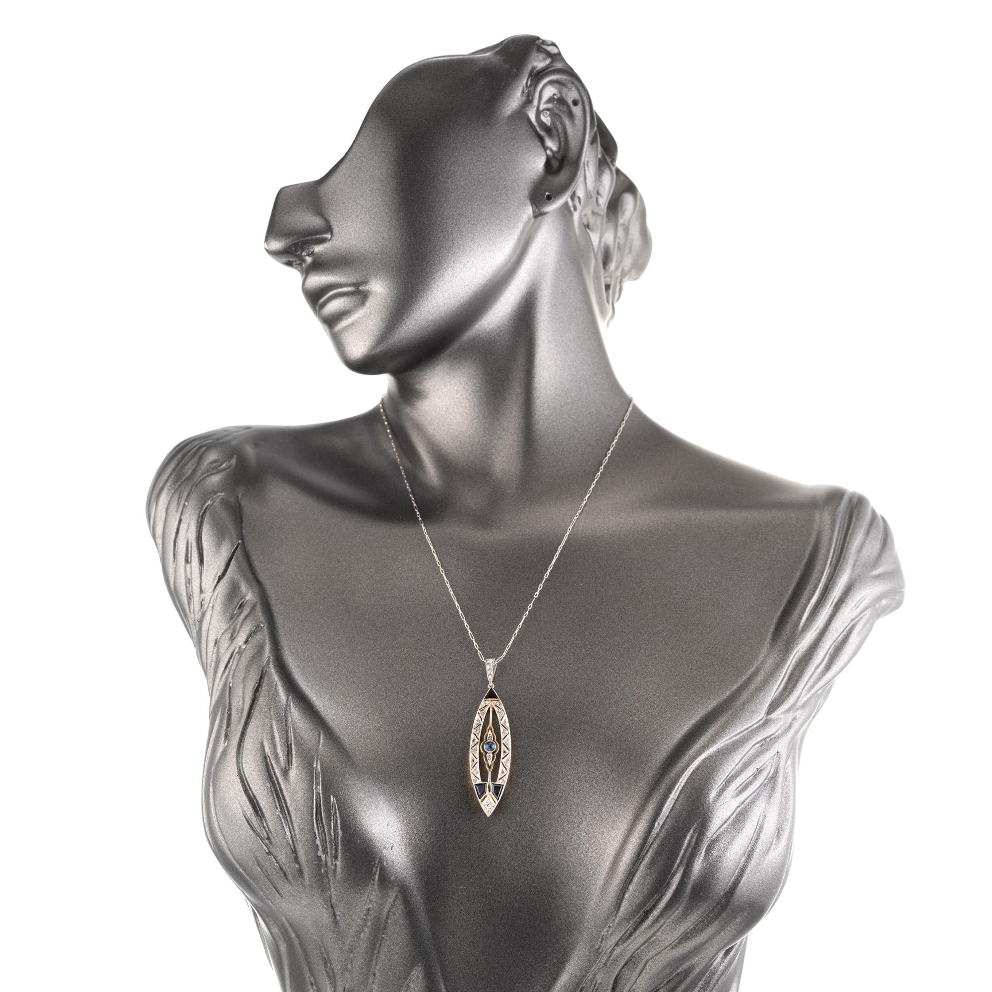 Halskette mit Anhänger, Saphir Diamant Platin Gelbgold Damen im Angebot