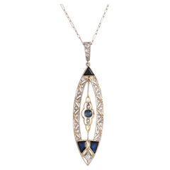 Sapphire Diamond Platinum Yellow Gold Pendant Necklace