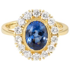 Sapphire Diamond Princess Cocktail Ring  18 Karat Yellow Gold