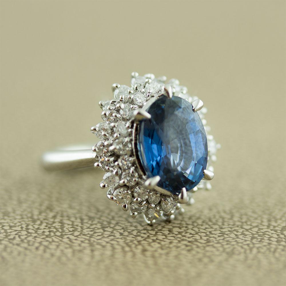Oval Cut Sapphire Diamond Princess Diana Style Platinum Ring