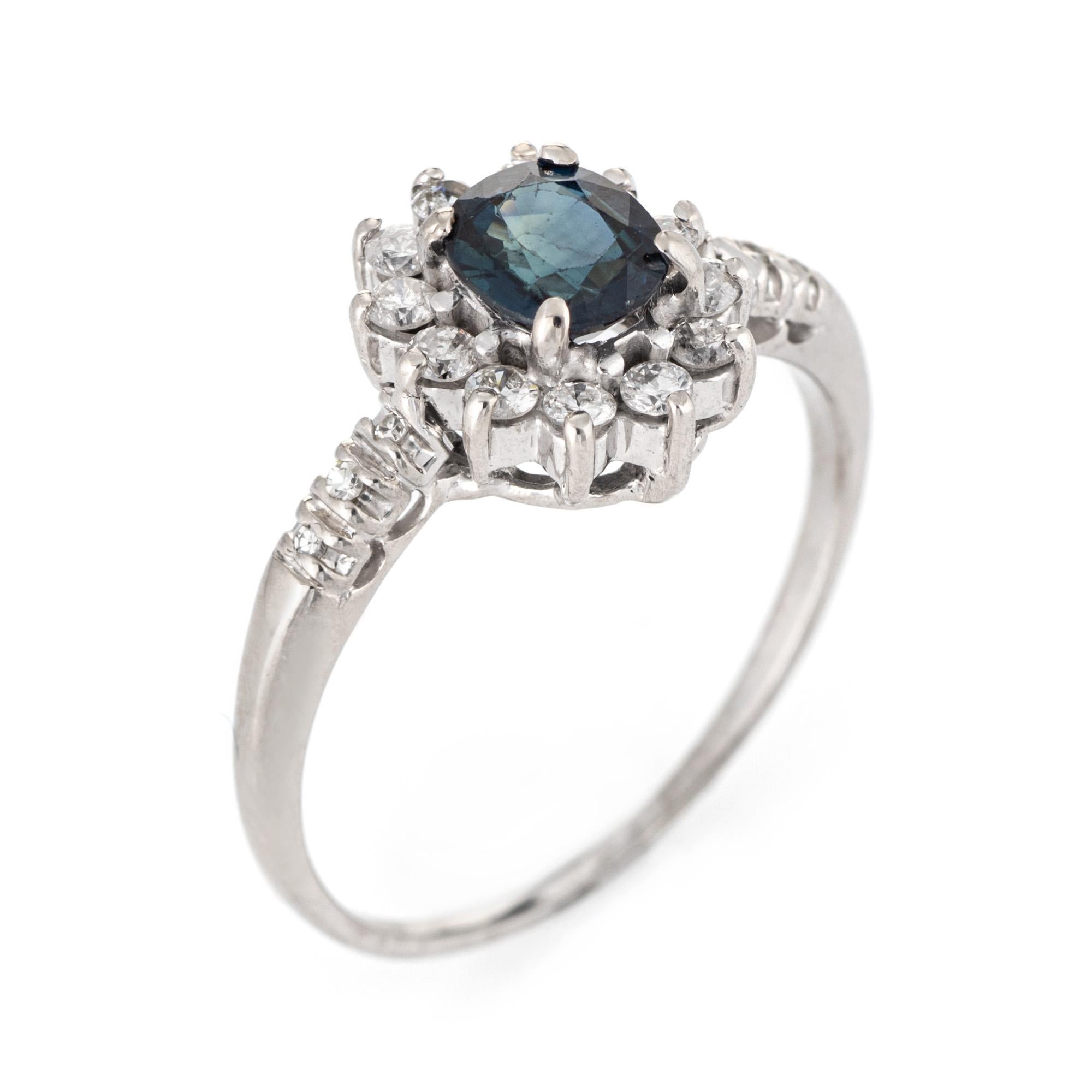Modern Sapphire Diamond Princess Ring Estate 14 Karat White Gold Gemstone Engagement