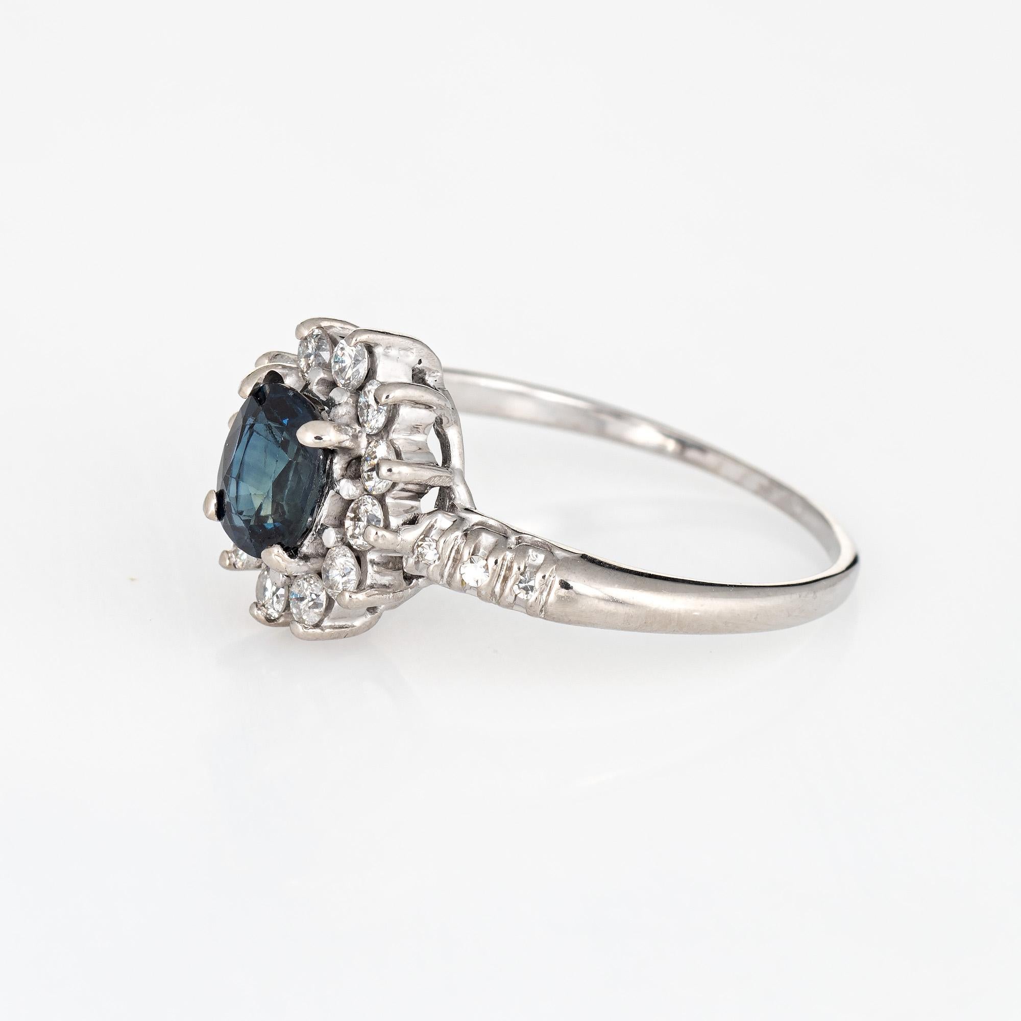 Oval Cut Sapphire Diamond Princess Ring Estate 14 Karat White Gold Gemstone Engagement