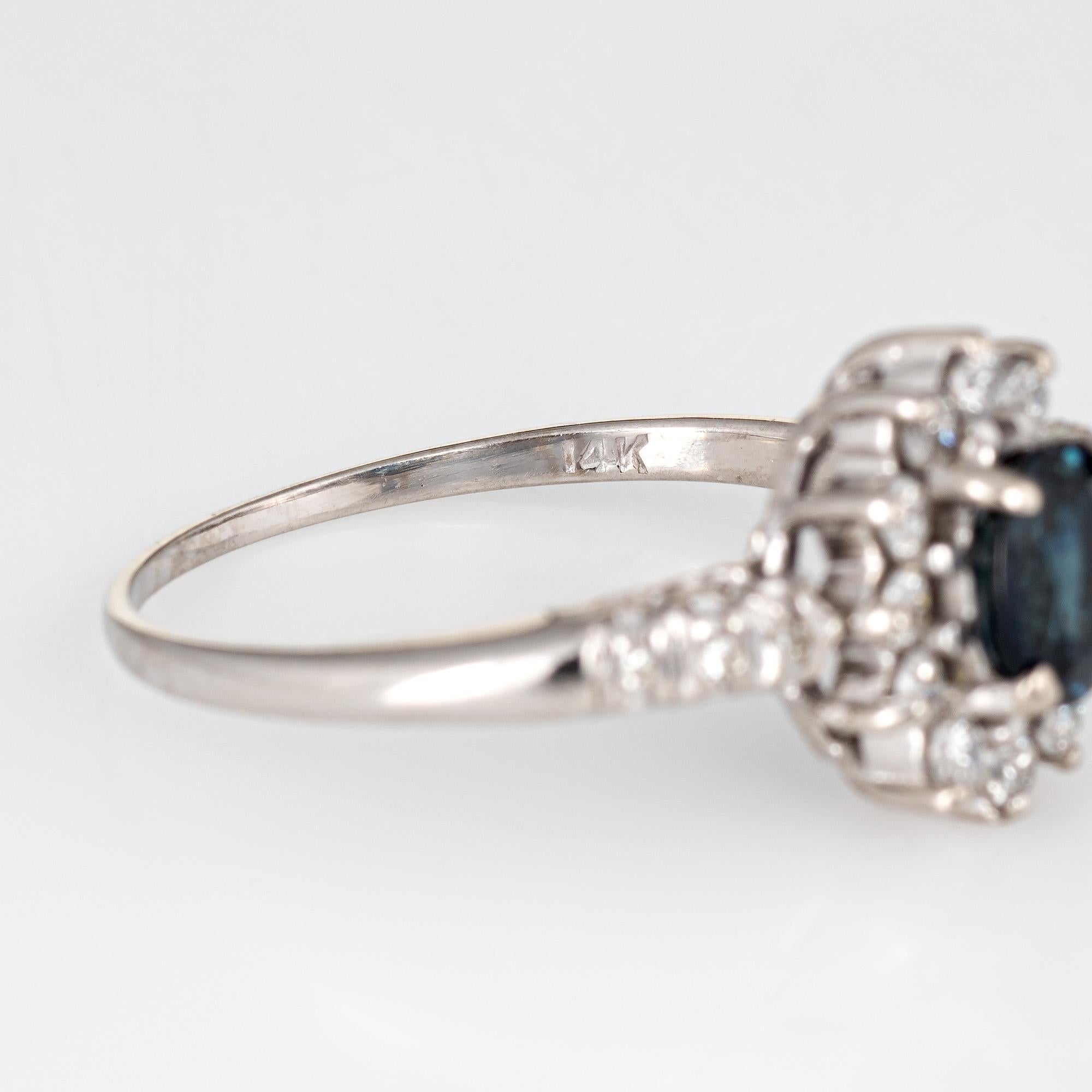 Sapphire Diamond Princess Ring Estate 14 Karat White Gold Gemstone Engagement 1