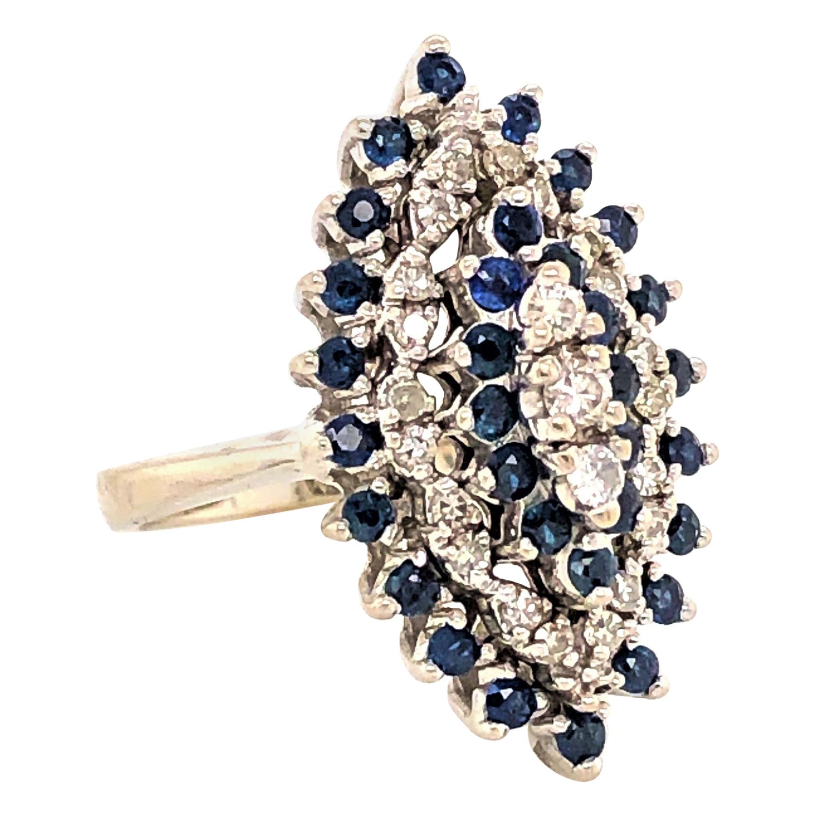 Sapphire Diamond Pyramid White Gold Cocktail Ring For Sale