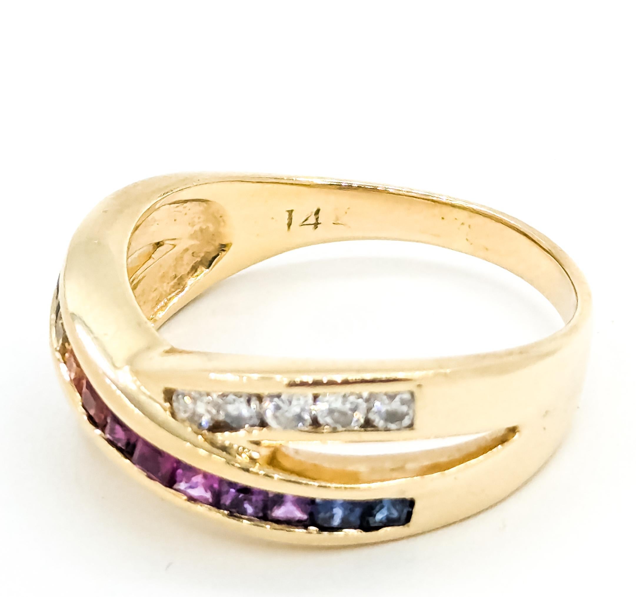 Bague en or jaune 14k saphir et diamant Rainbow Diamonds en vente 4