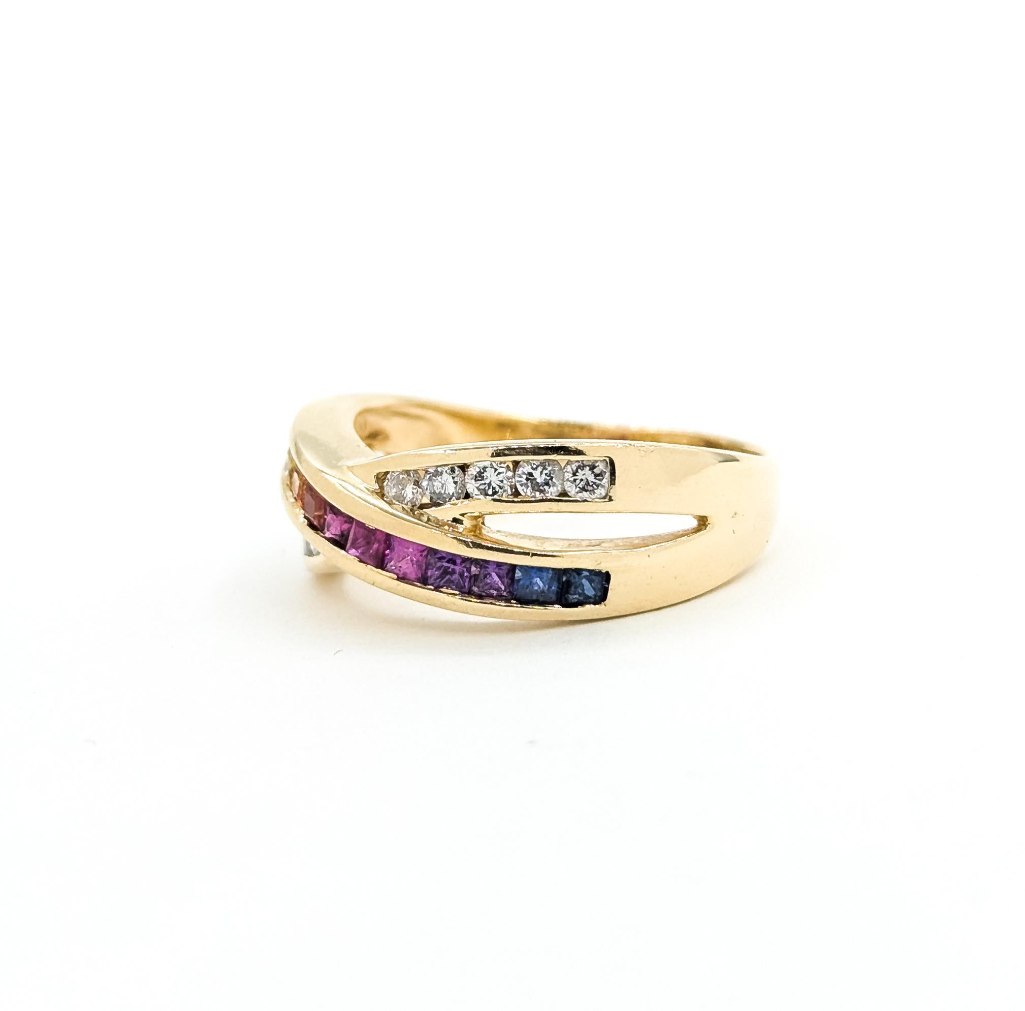 Contemporain Bague en or jaune 14k saphir et diamant Rainbow Diamonds en vente