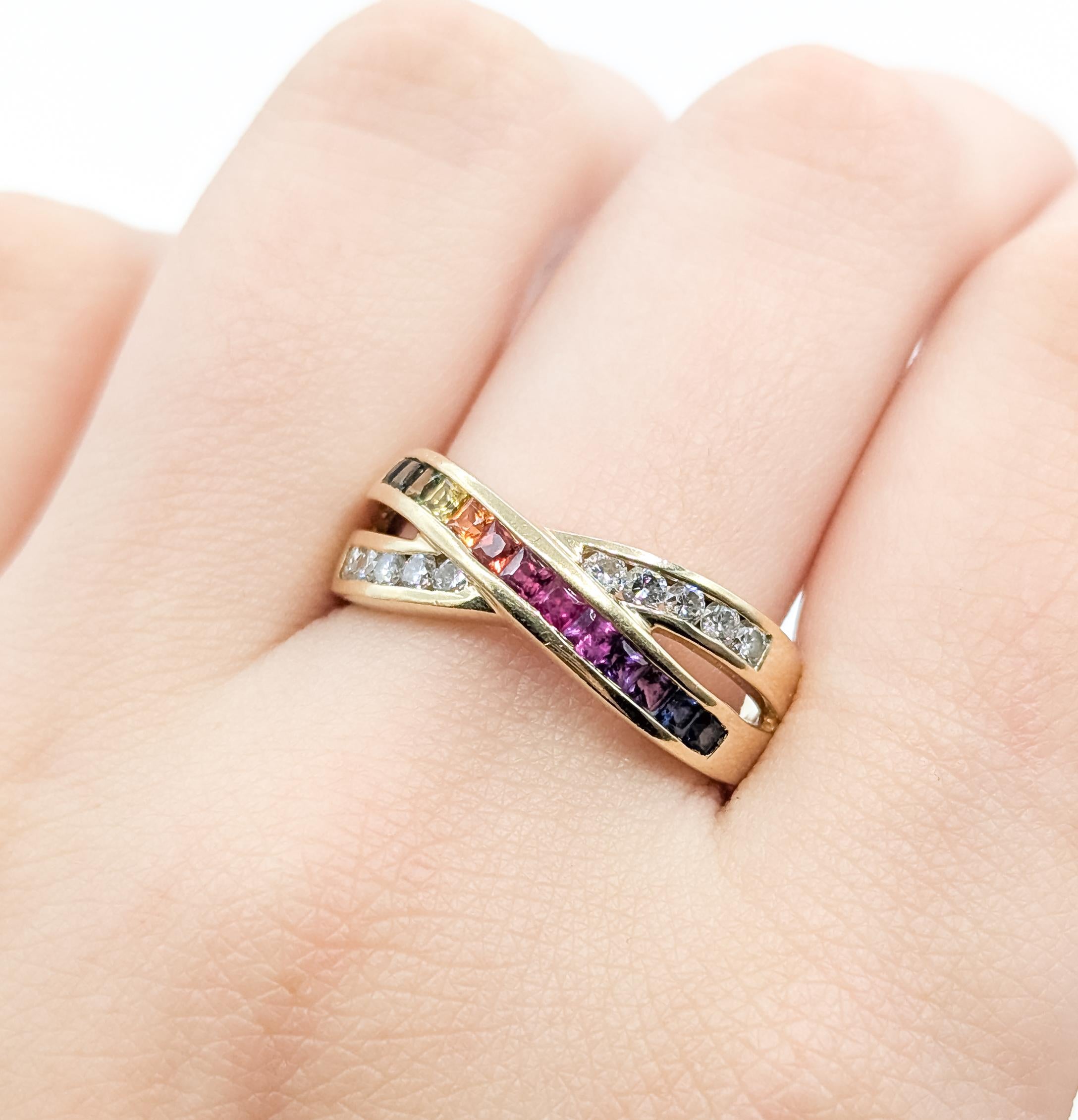 Bague en or jaune 14k saphir et diamant Rainbow Diamonds Excellent état - En vente à Bloomington, MN