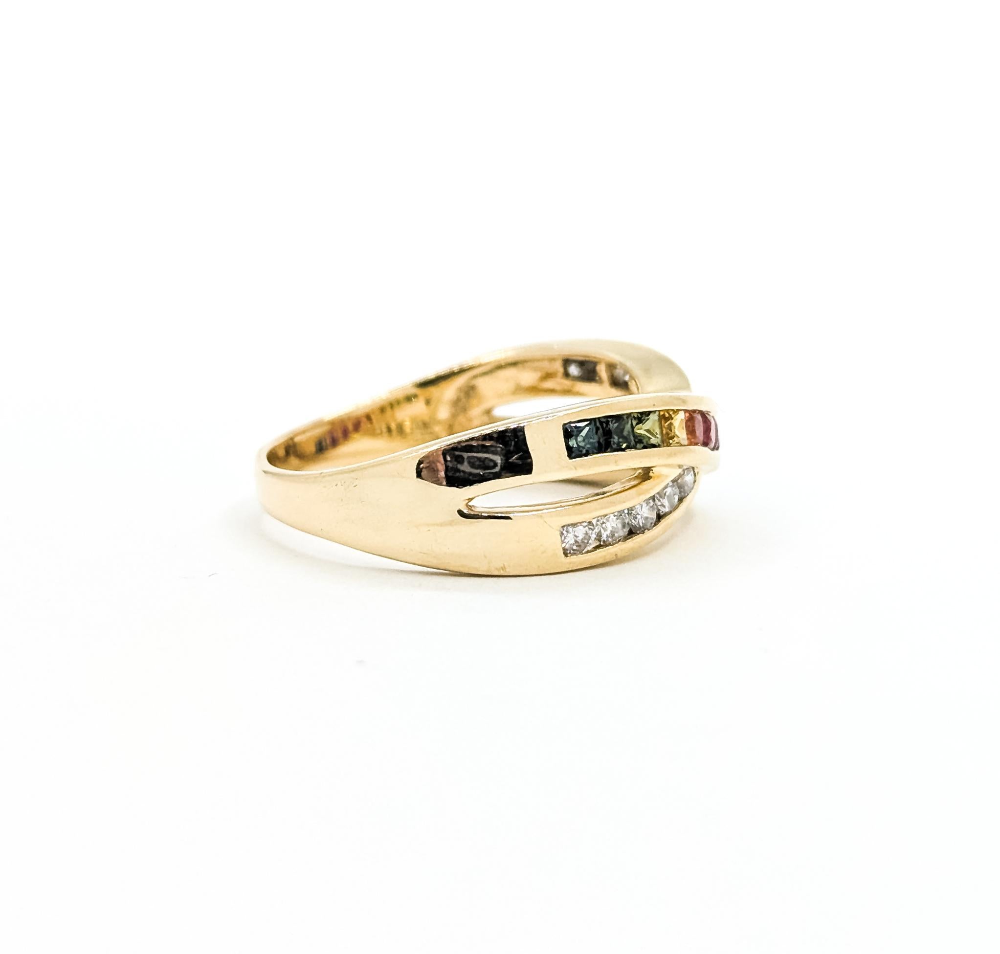 Bague en or jaune 14k saphir et diamant Rainbow Diamonds en vente 1
