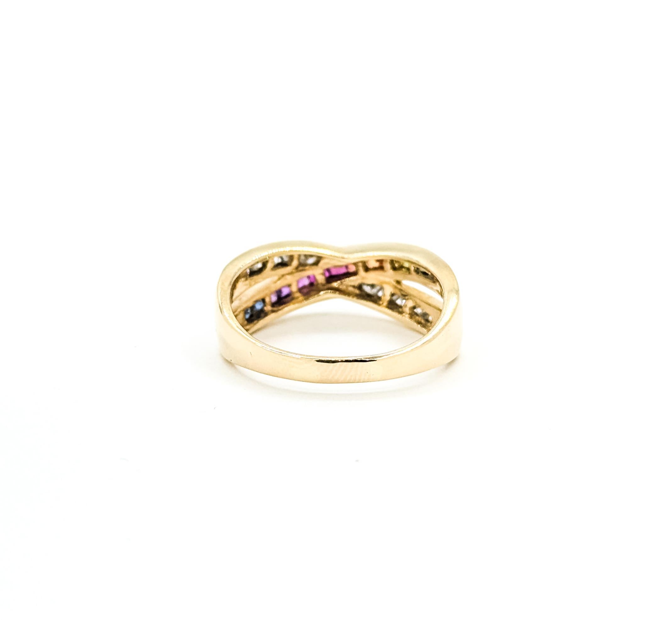 Bague en or jaune 14k saphir et diamant Rainbow Diamonds en vente 2