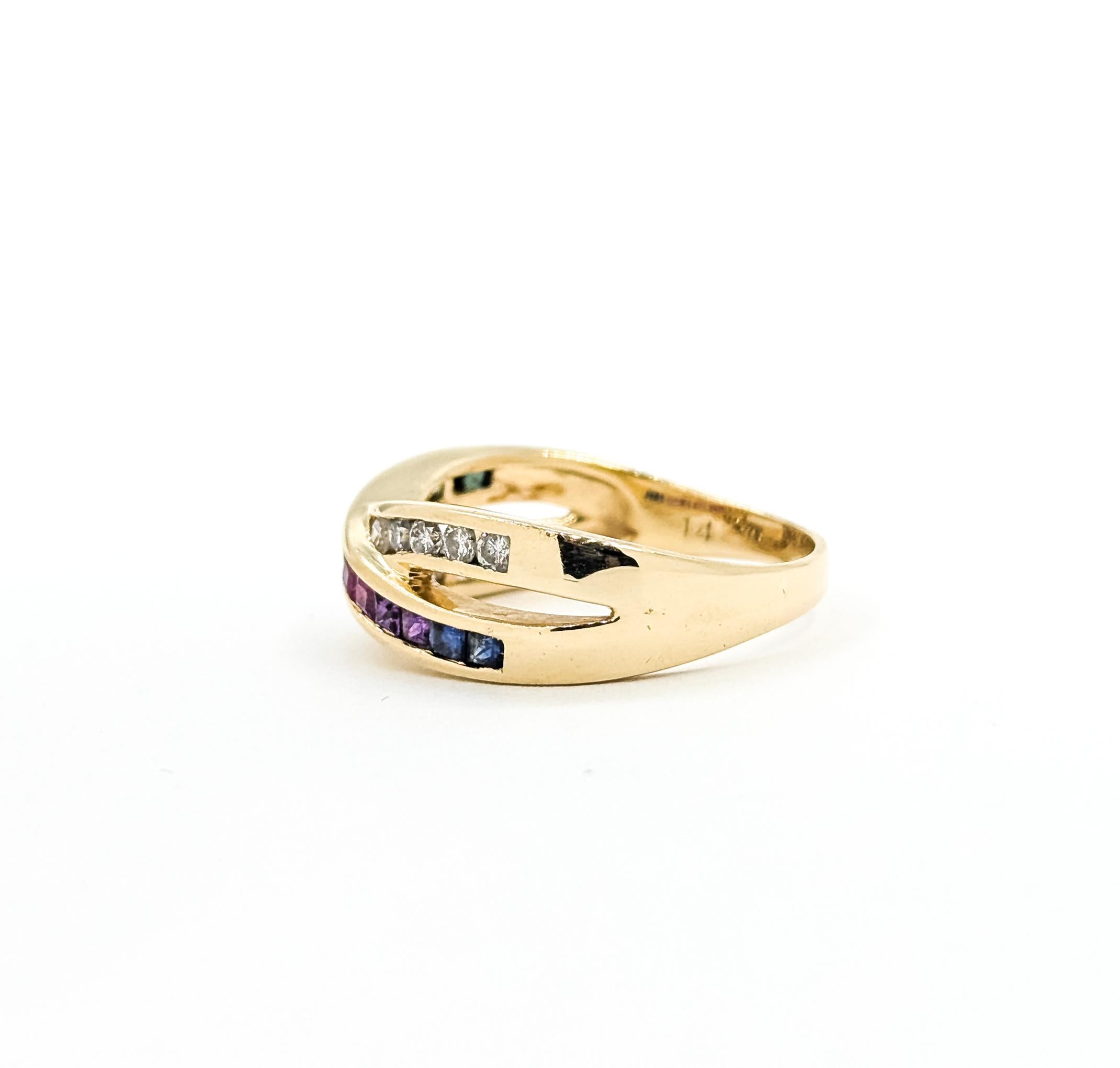 Bague en or jaune 14k saphir et diamant Rainbow Diamonds en vente 3