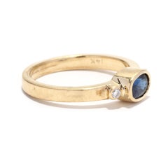 Sapphire Diamond Ring, 14K Gold, Sideways Sapphire Ring, Horizontal Sapphire