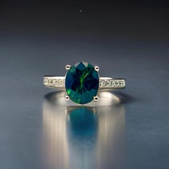 Anillo Zafiro Diamante Oro Blanco 14k 2.8 TCW Certificado