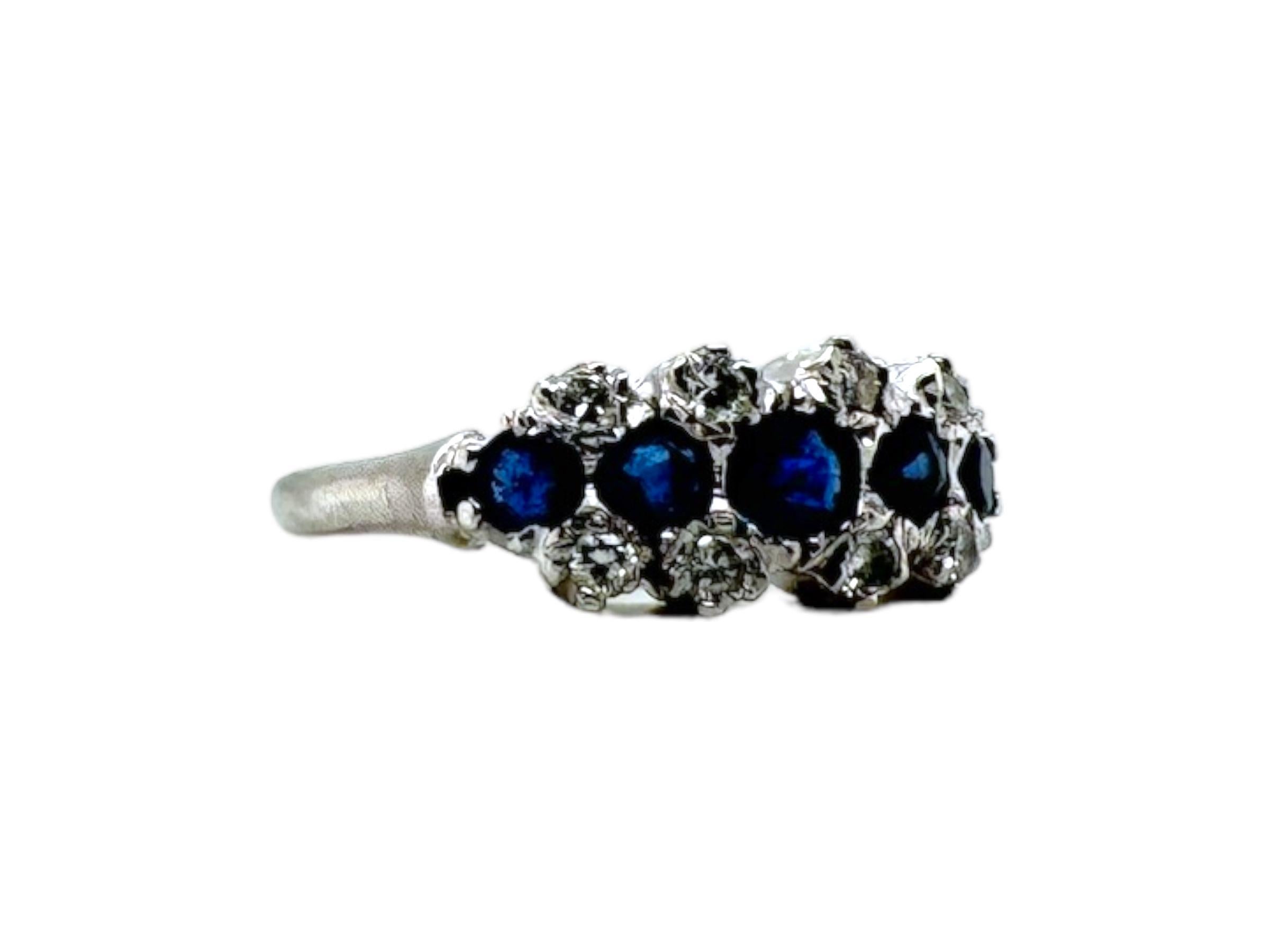 Art Deco Sapphire & Diamond Ring 14K White Gold For Sale
